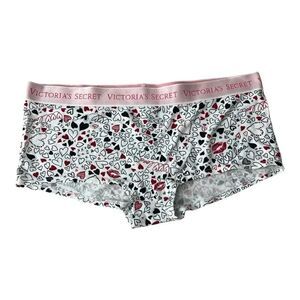 Victoria's Secret Panties Panty L Shortie White Red Heart Print Cotton Blend